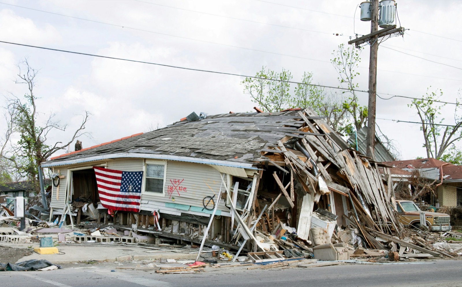 Barber Shop located in Ninth Ward, New Orleans, Louisiana, damaged by Hurricane Katrina in 2005